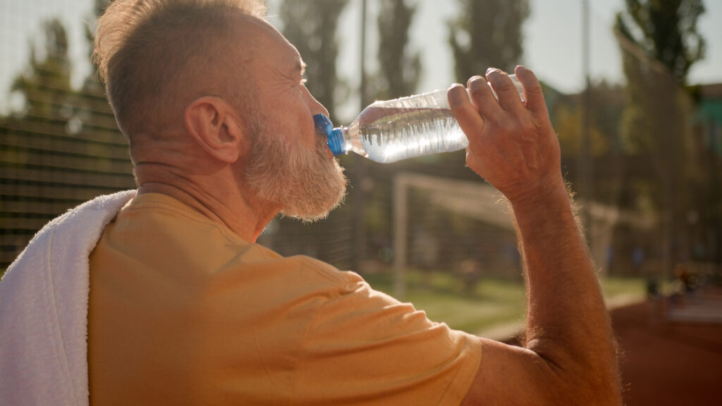 mature sporty man drinking water