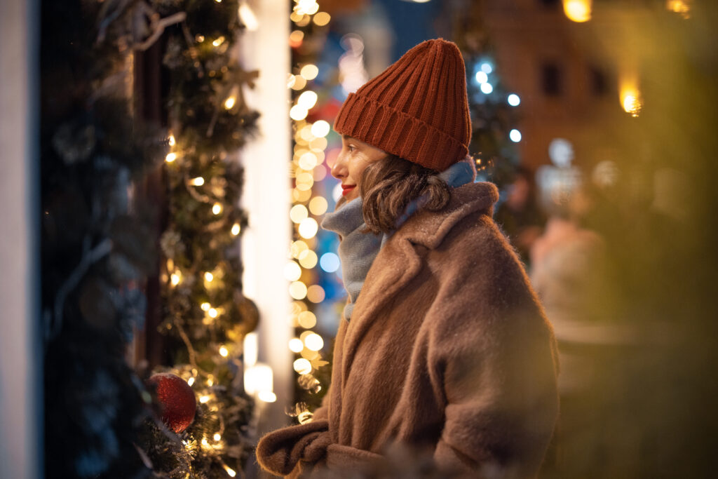 woman christmas market stall