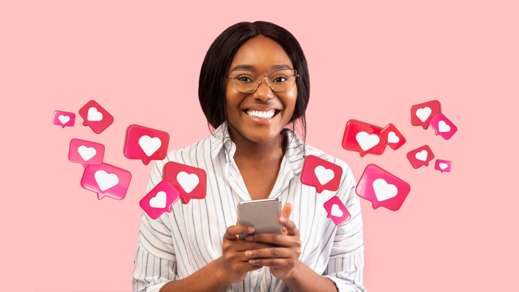 young black woman loving life with likes on her social media