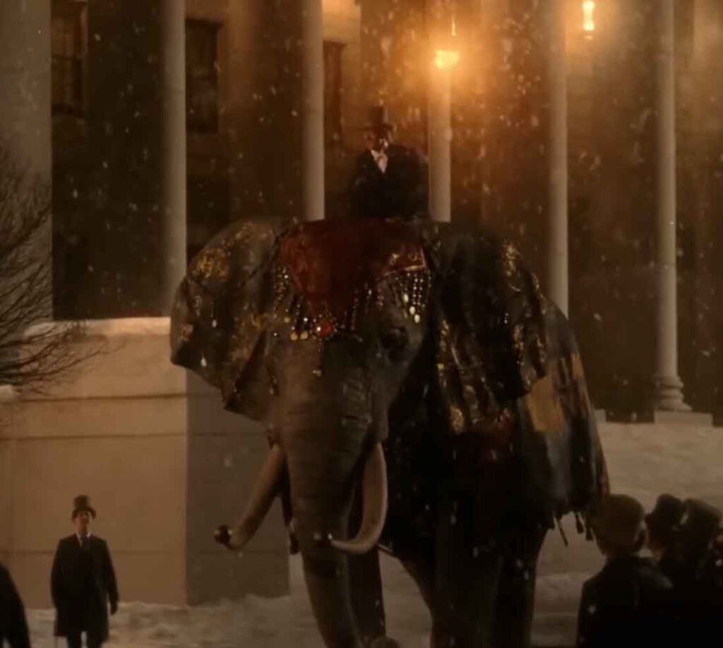 greatest showman arriving on an elephant