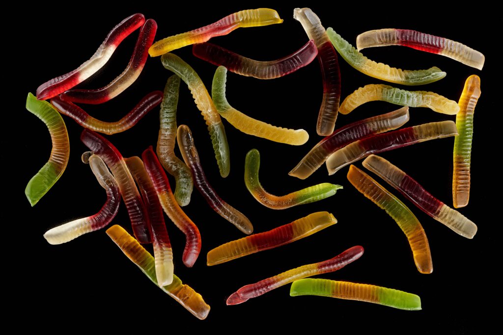 a picture of gummy worms instead of stomach turning brain worms